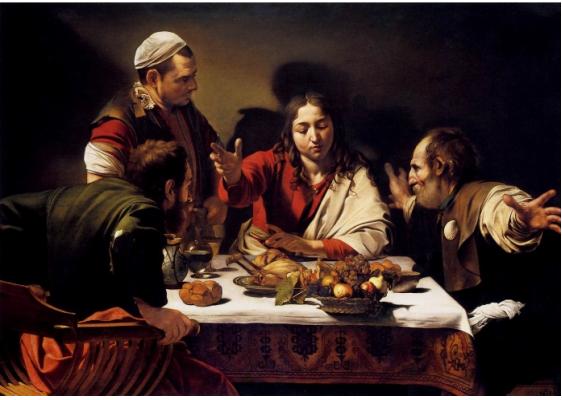 카라바조. 엠마오의 저녁식사(1601, 캔버스 유화)