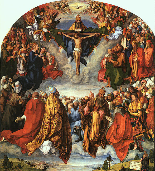 알브레히트 뒤러, '삼위일체 하나님을 경배함', 1511. 나무위에 유채, 135 x 123,4 cm, 빈 예술사박물관.