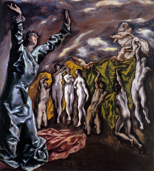 성 요한의 환영, 1608-14, oil on canvas, 222,3x193cm, 뉴욕 메트로폴리탄 미술관, 현실의 비물질화, 영적세계의 가시화를 구현하려한 엘 그레코 후기양식의 절정이다.