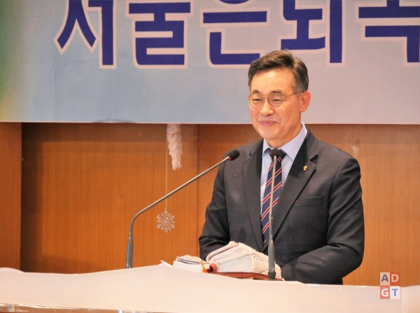 서울은퇴목사연합회 월례회에서 말씀을 전하고 있는 김의식 목사. 최상현 기자.